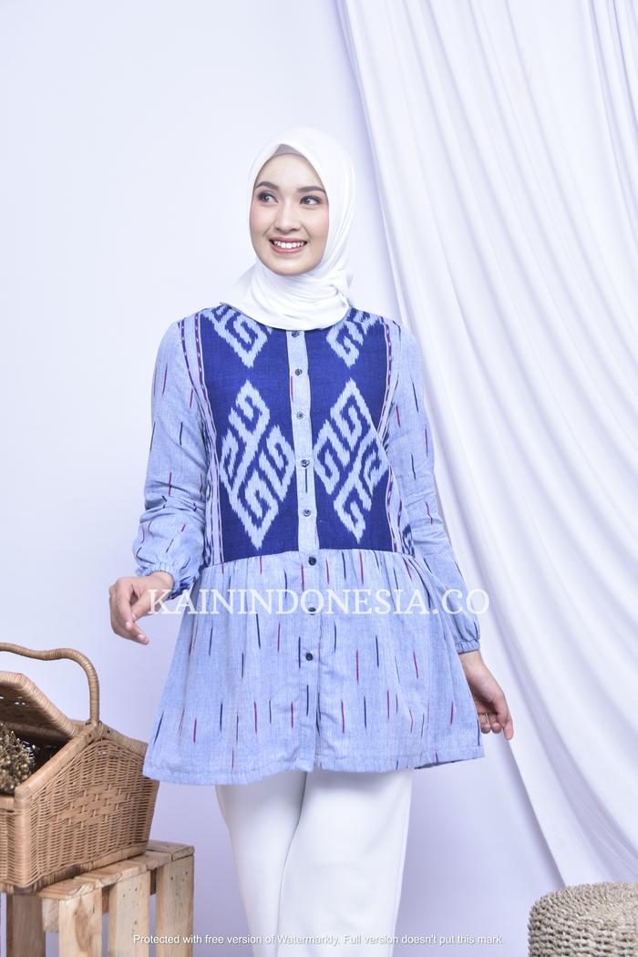 Gambar KI Blouse Top Atasan Tenun Wanita Kamila Hanin Biru - Biru Muda, 4 dari KainIndonesiaco undefined Tokopedia