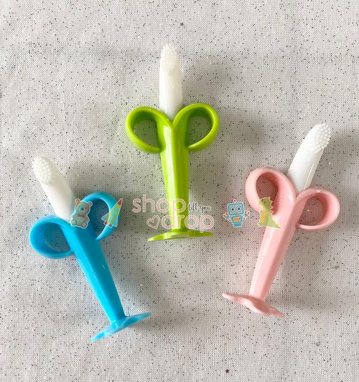 Gambar Mainan Gigitan Sikat Gigi Bayi - Teether Banana Toothbrush - Merah Muda dari ShopDrop88 undefined Tokopedia