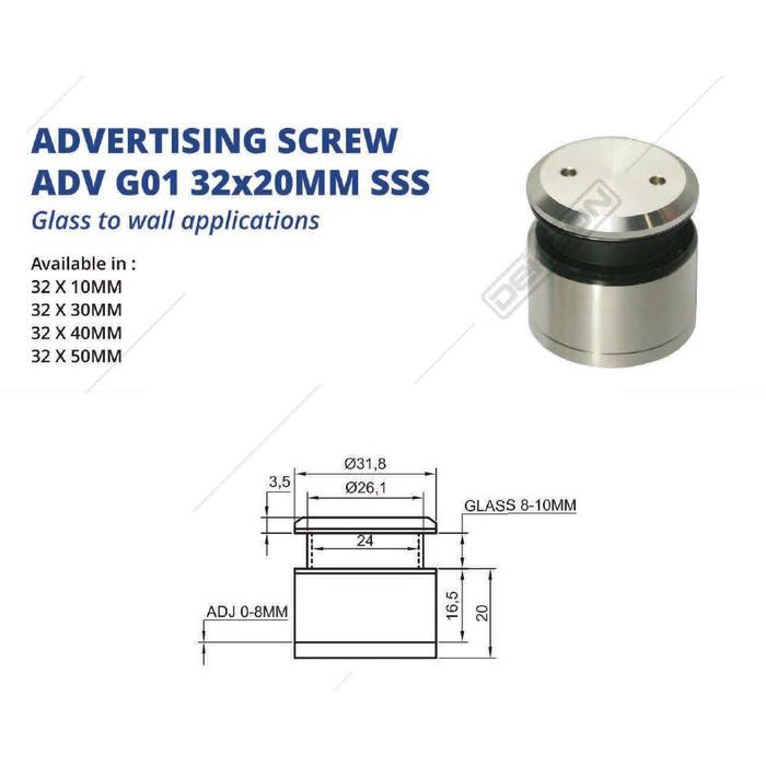 Jual ADVERTISING SCREW DEKKSON ADV G01 32X50MM SSS ADJUST Pin Railing 5 ...