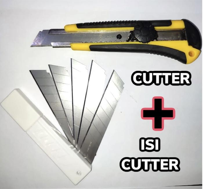 Gambar PISAU CUTTER PREMIUM BESAR 1 pcs + ISI CUTTER 5 pcs PAKET MURAH BANGET - Kuning dari Top Lakban undefined Tokopedia