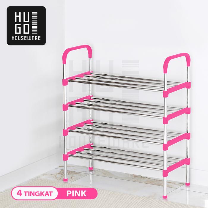 Gambar HUGO Rak Sepatu Portable Serbaguna 4 dan 5 Tingkat Tempat Sepatu Sandal Bahan Besi - Pink, 4 Susun dari Hugo Houseware undefined Tokopedia