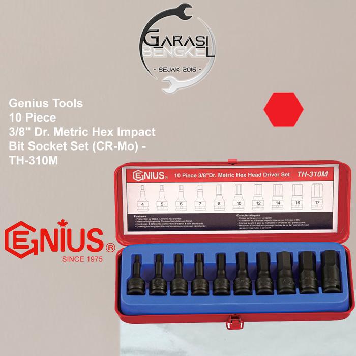 Jual Genius Tools 3/8" Dr. 10Pcs Metric Hex Impact Bit Socket Set 4 ...