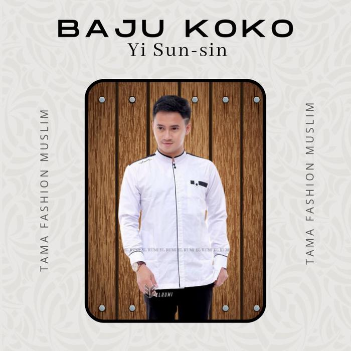 Gambar baju koko pria lengan panjang el rumi kemeja koko yi sun sin polos - Putih, M dari Tama Store_NEW undefined Tokopedia