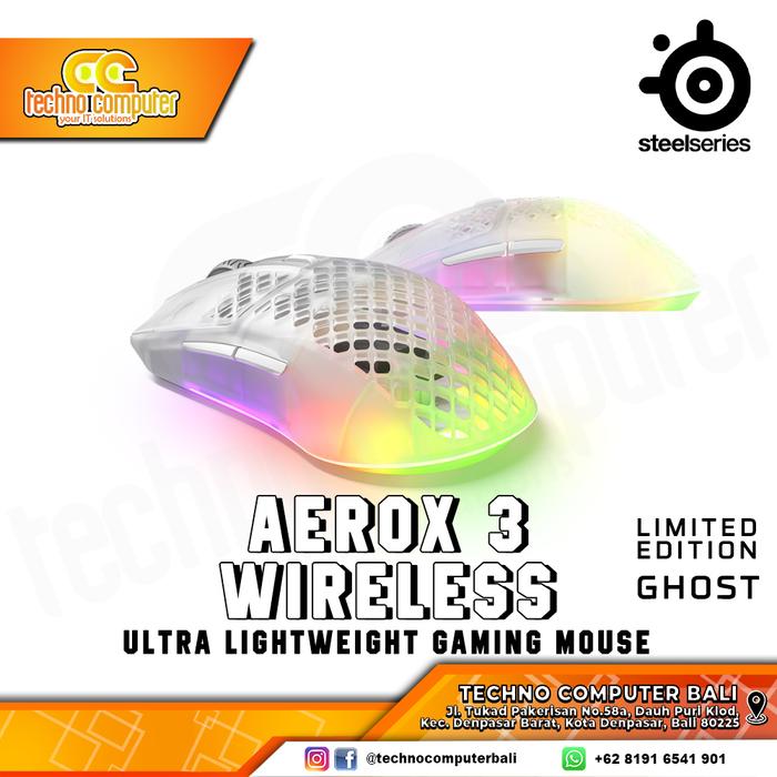 Gambar MOUSE GAMING STEELSERIES AEROX 3 WIRELESS - GHOST EDITION RGB dari Techno Computer Bali undefined Tokopedia