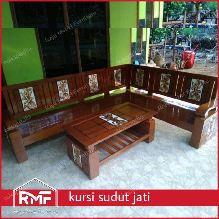 Gambar set kursi sudut minimalis kursi sudut jati murah set kursi tamu jati dari Raja Mebel Furniture undefined Tokopedia