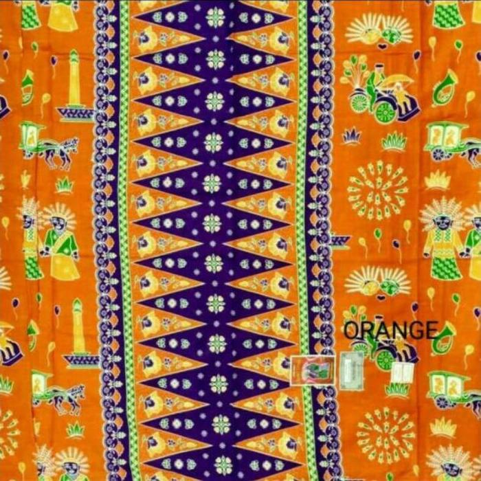 Gambar KAIN SARUNG TUMPAL BATIK BETAWI MOTIF ONDEL ONDEL - Orange dari Hipo undefined Tokopedia