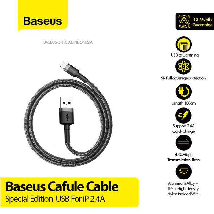 Gambar Baseus Kabel Charger Cafule Special Nylon USB Type A to Lightning 1M - Grey + Black dari ZTH Official undefined Tokopedia