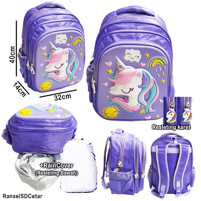 Gambar Tas Ransel SD Anak Perempuan UNICORN Kuda Pirang EMBOS IMPORT - PINK - Ungu Lilac + RC dari OnLanShop undefined Tokopedia