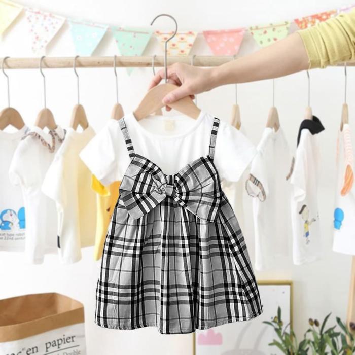 Gambar DRESS ANAK PEREMPUAN MOTIF KOTAK BAHAN KATUN DRESS BB - WHITE-BLACK, 6 dari syalu undefined Tokopedia