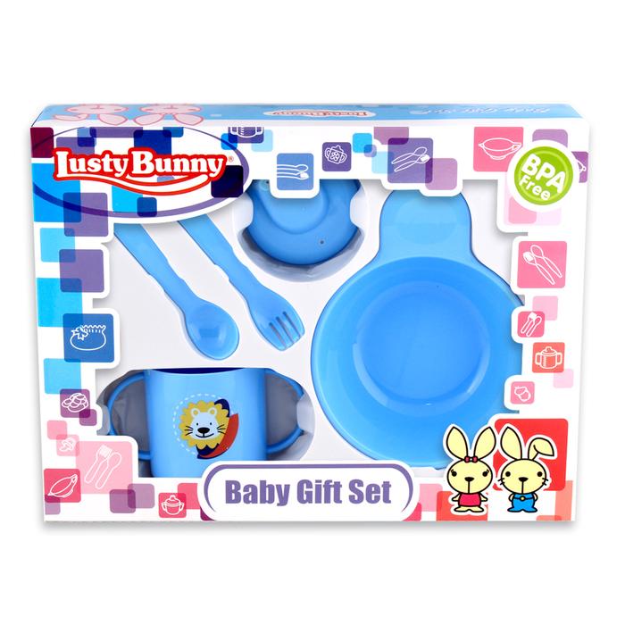 Gambar LustyBunny Feeding Set Alat Makan Bayi Perlengkapan Makan Bayi LB-1418 - Biru dari Lustybunny Baby undefined Tokopedia