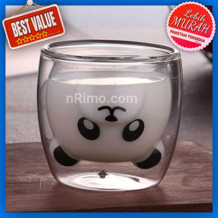 Gambar Gelas Kaca Unik Lucu Gelas Kopi Double Wall Anti Panas 230ml 250ml - Panda 230 ml dari nRimo undefined Tokopedia