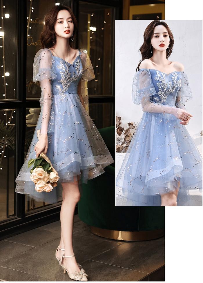 Jual Gaun Pesta 2110014 Biru V Neck 