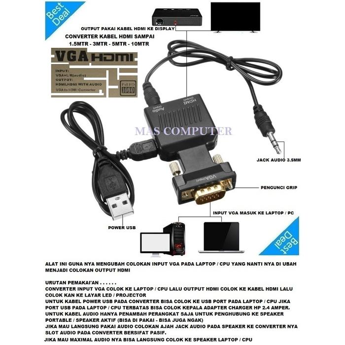 Jual CONVERTER VGA TO HDMI with AUDIO + 