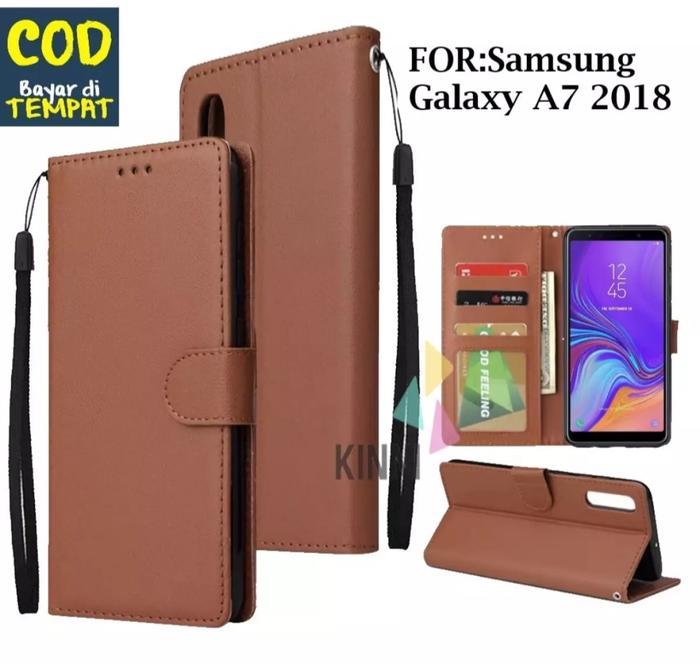 Gambar SAMSUNG GALAXY A7 2018 Leather Flip - Wallet Case Kulit-Casing Flip - SAMSUNG A7 2018, BROWN dari Kinni acc undefined Tokopedia