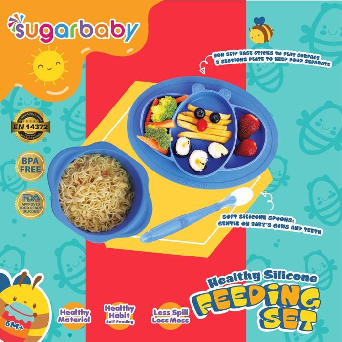 Gambar Sugar Baby Healthy Silicone Feeding Set 3pcs - Biru dari Yellow90 OnlineShop undefined Tokopedia