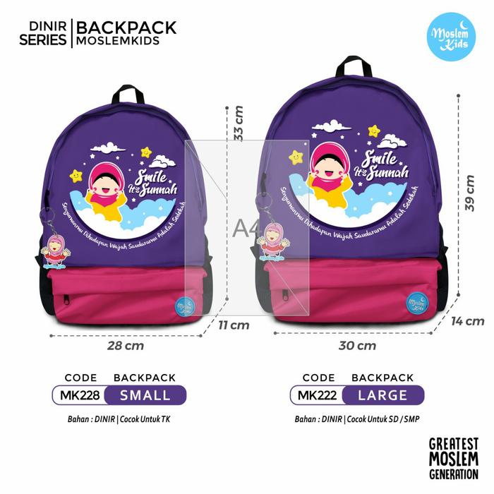 Gambar Tas Sekolah Anak Perempuan Tas Anak Islami Moslem Kids Bonus Raincover - UNGU-SmileSUNNA, LARGE (besar) dari Tas Sekolah Anak Moslem Kids undefined Tokopedia