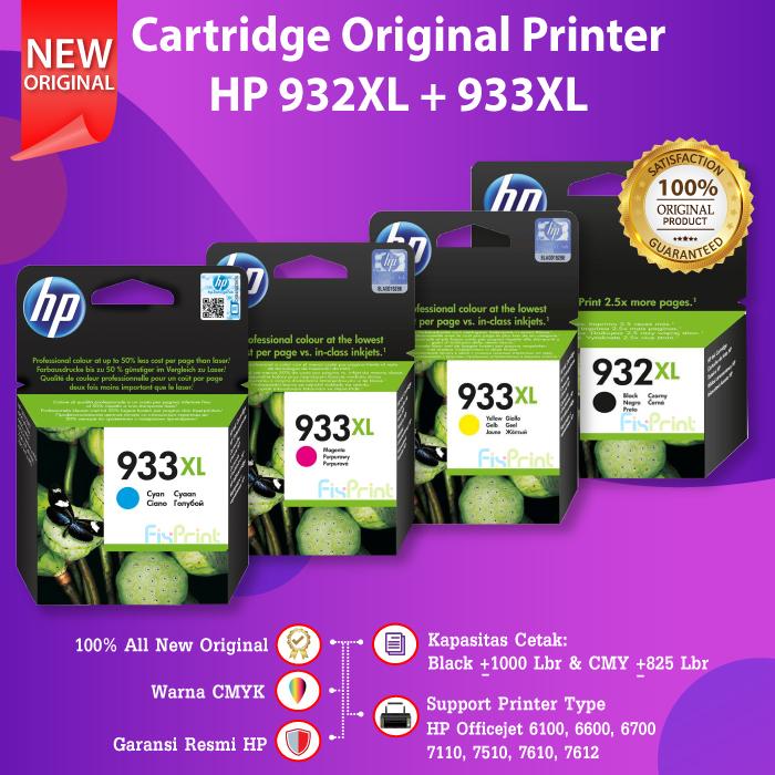 Gambar CMYK Cartridge Tinta HP 932 933 XL 932XL 933XL Printer 7610 7612 7110 - SET ORIGINAL dari FixPrint Indonesia undefined Tokopedia