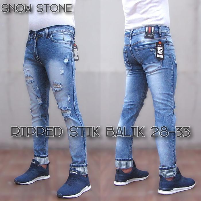 Gambar Celana ripped jeans sobek pria biru muda slim fit skinny murah terbaru - Snow Stone, 28 dari Mister big store undefined Tokopedia