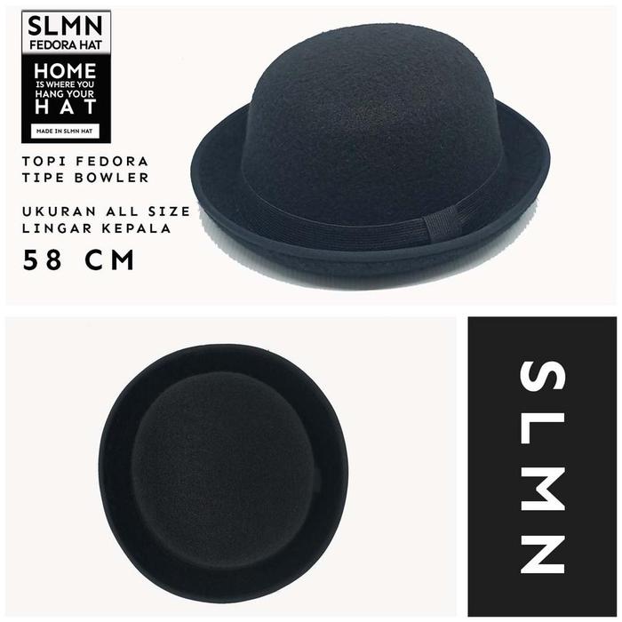Topi Fedora tipe Bowler Dewasa new edition Pria Wanita Hitam