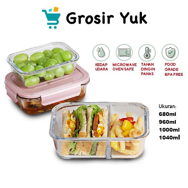 Gambar GY - Toples Lunch Box Penyimpanan Makan Bahan Kaca Microwave Oven Safe - 1040ml(No Sekat, Biru Transparan dari Grosir Yuk undefined Tokopedia