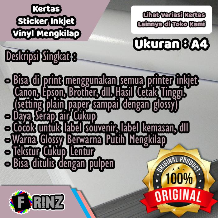 Gambar Kertas Sticker Inkjet Vinyl A4 A5 A6 / Stiker Vinil Mengkilap Putih HQ - A6 dari Frinz. undefined Tokopedia