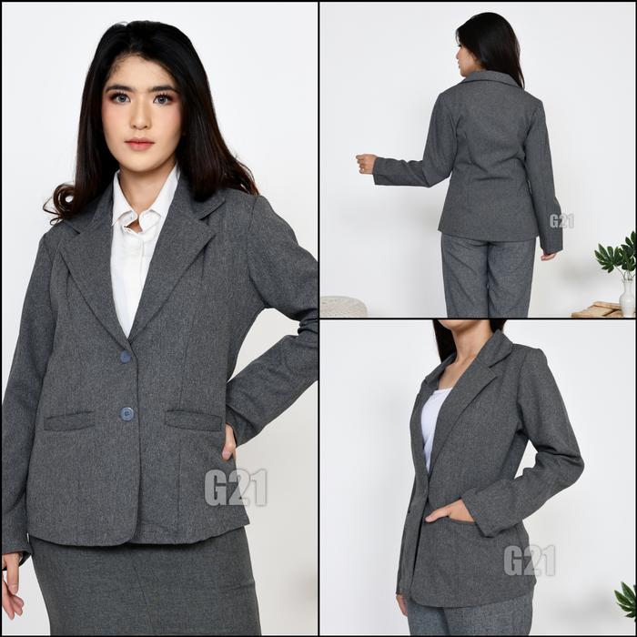 Gambar Blazer Hitam Formal Untuk  Kerja Kantor Kuliah Sidang Skripsi Wanita Lengan Panjang 01 - Abu-abu, M dari G21 undefined Tokopedia