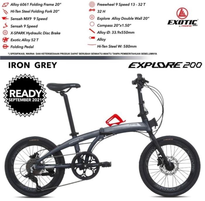 Gambar JNE Sepeda Lipat Exotic Explore 200 20 inch 9 Hydrolic Frame Alloy - Iron Grey dari Sepeda dan Motor Listrik undefined Tokopedia