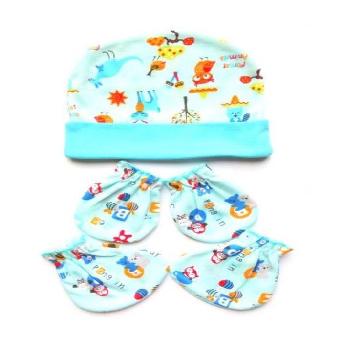 Gambar Sarung Tangan Kaki Bayi + Topi Set 2pcs SATOPI - Biru dari Eve Maternity Store undefined Tokopedia