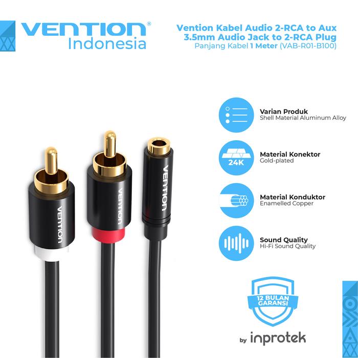 Vention Kabel Audio 2-RCA to Aux 3.5mm 