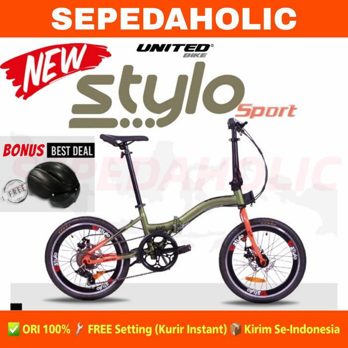 Gambar Sepeda Lipat UNITED STYLO SPORT DISCBRAKE 20 Inch NEW 6 Speed Shimano - GREEN ORANGE dari Sepedaholic undefined Tokopedia
