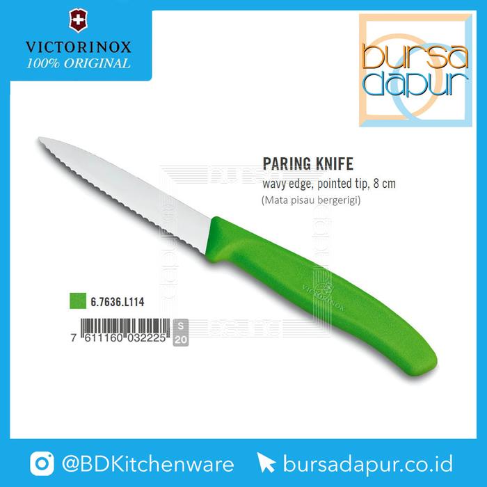 Gambar Pisau Gerigi 6.7636.L114 Victorinox Paring Knife Wavy Edge 8 cm Green dari Bursa Dapur Mall undefined Tokopedia