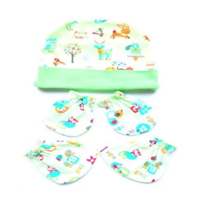 Gambar Sarung Tangan Kaki Bayi + Topi Set 2pcs SATOPI - Hijau dari Eve Maternity Store undefined Tokopedia