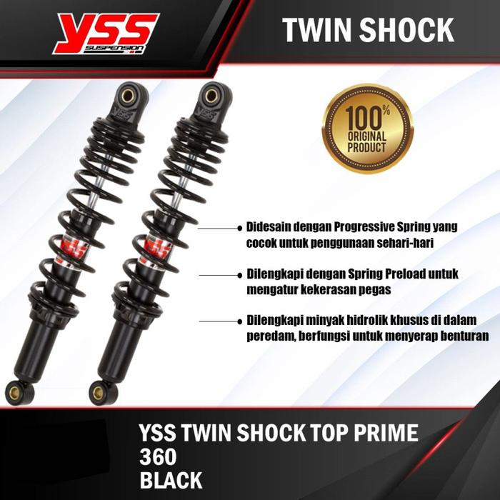 Gambar YSS TWIN SHOCK TOP PRIME 360mm - BLACK dari REVSMOTOSHOP PALEMBANG undefined Tokopedia