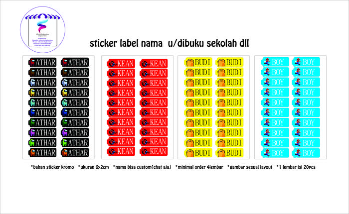 Gambar stiker label nama buku sekolah custom nama anak sendiri - 6x2cm dari stickerdindingbandung undefined Tokopedia