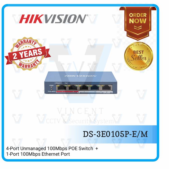 Gambar Hikvision DS-3E0105P-E/M 5 Port 10/100 unmanaged PoE Switch dari VINCENT CCTV undefined Tokopedia