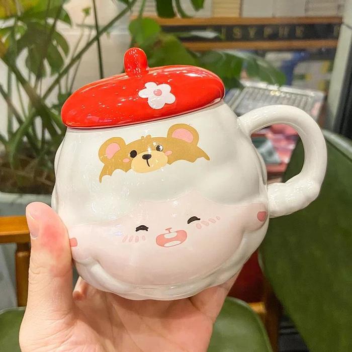 Gambar Gelas Mug Keramik Kartun Gadis Lucu Dengan Penutup - A. Little Bear dari kath.store undefined Tokopedia