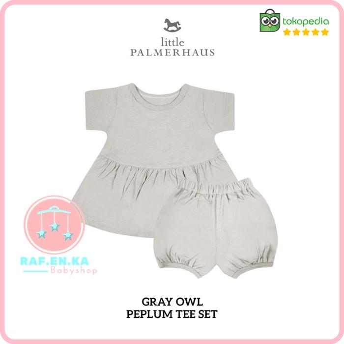 Gambar LITTLE PALMERHAUS Peplum Tee Set Setelan Baju Pendek Anak Bayi Girl - GRAY OWL dari RafEnKa Babyshop undefined Tokopedia