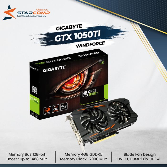 Gambar Gigabyte VGA GeForce GTX 1050 Ti OC 4G 1050Ti 4GB dari Starcomp Origin undefined Tokopedia