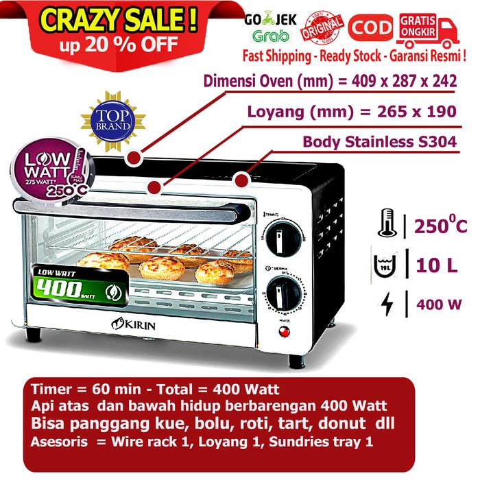 Gambar Oven Listrik Low Watt Kirin KBO-100M 10 L - 400 Watt dari Anesti Elektronik undefined Tokopedia