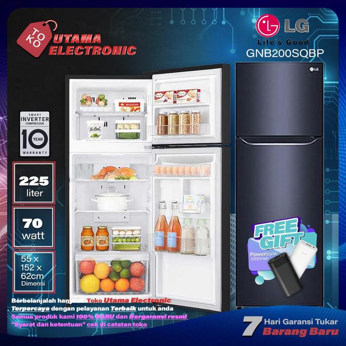 Gambar KULKAS LG 2 PINTU 225 LITER GNB200SQBP SMART INVERTER GARANSI RESMI - Hitam dari TOKO UTAMA ELECTRONIC undefined Tokopedia
