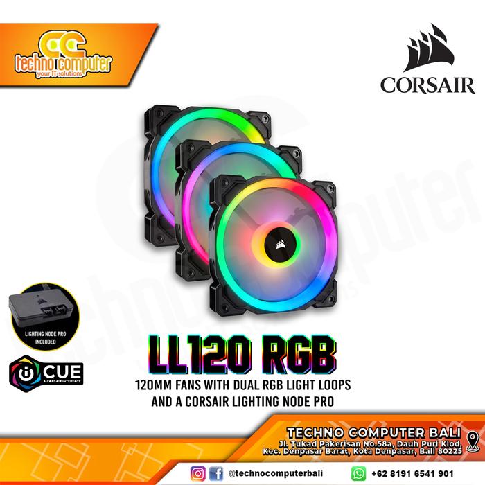 Gambar CORSAIR LL120 RGB PWM Fan - 3 Fan Pack with Lighting Node PRO BLACK dari Techno Computer Bali undefined Tokopedia