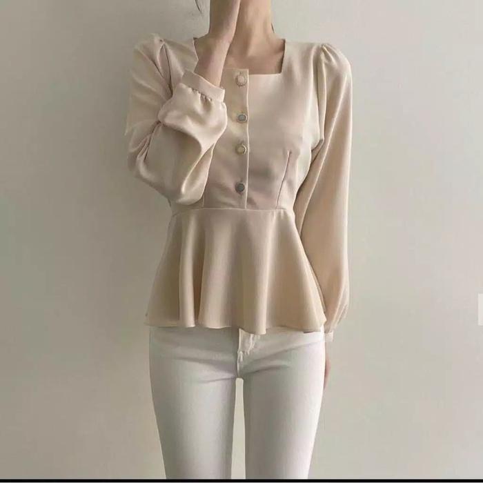 Gambar YOANA BLOUSE/BLOUSE WANITA/FASHION KOREA - Cream dari NathaFashion89 undefined Tokopedia