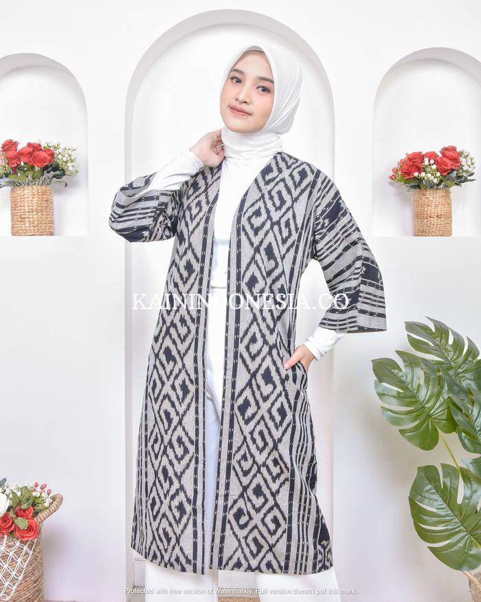 Gambar KI Outer Kimono Panjang Tenun Alesha Tosca - Abu-abu, 4 dari KainIndonesiaco undefined Tokopedia