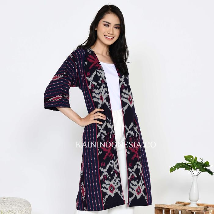Gambar KI Outer Kimono Alesha Abu - Biru, 8 dari KainIndonesiaCo undefined Tokopedia