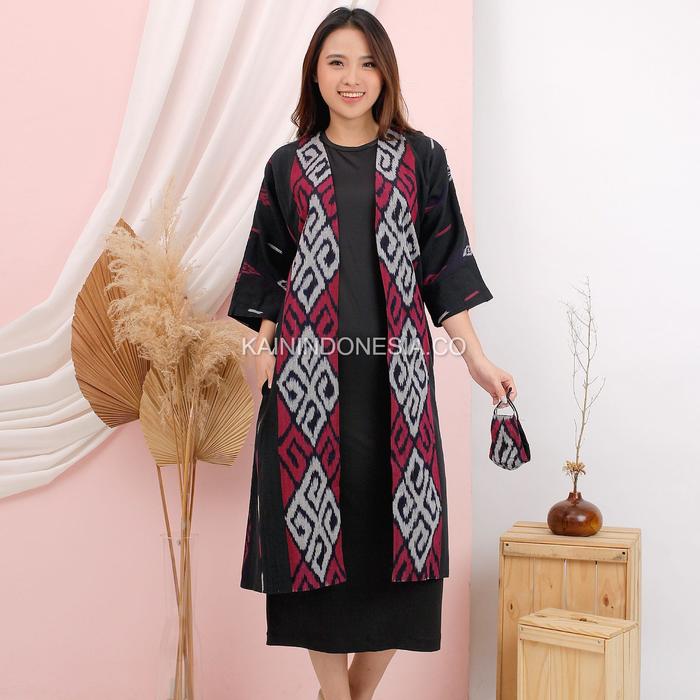 Gambar KI Outer Kimono Alesha Abu - Hitam Pink, Ukuran Lain dari KainIndonesiaCo undefined Tokopedia
