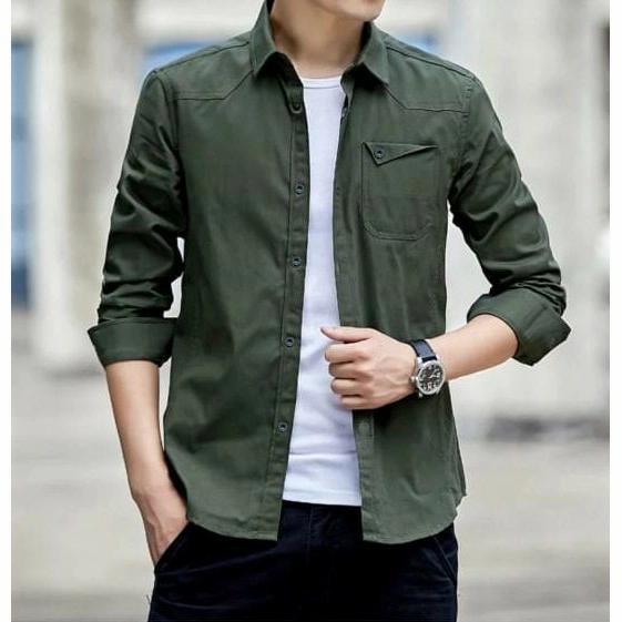 Gambar kemeja polos pria model fashion premium - Army, XXXL dari Kopi 7 Huruf undefined Tokopedia