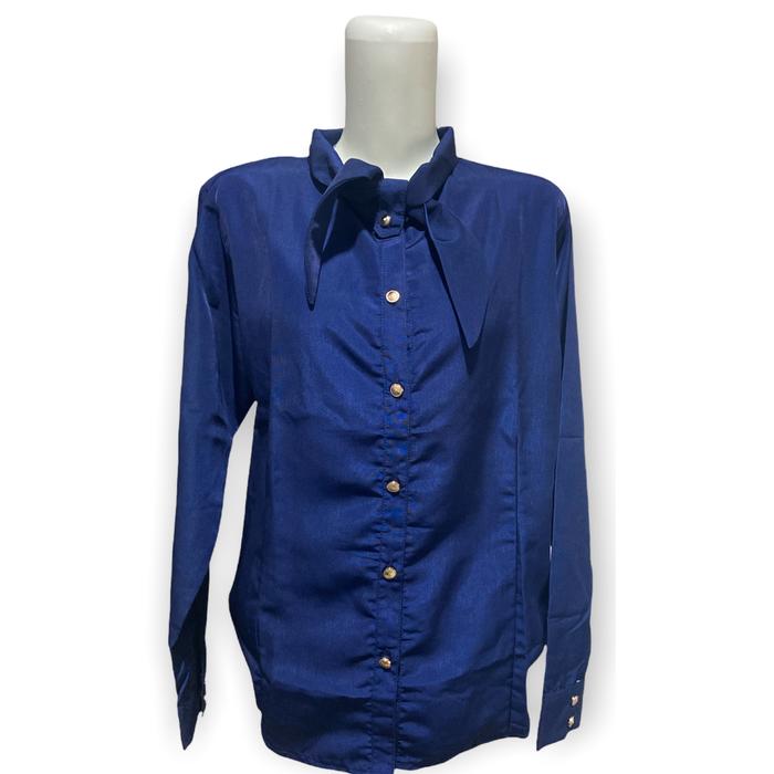 Gambar Kemeja Kantoran Wanita Lengan Panjang Korean Fashion - Kemeja Yuni - Navy, ALL SIZE M TO L dari HOLYCRAIL undefined Tokopedia