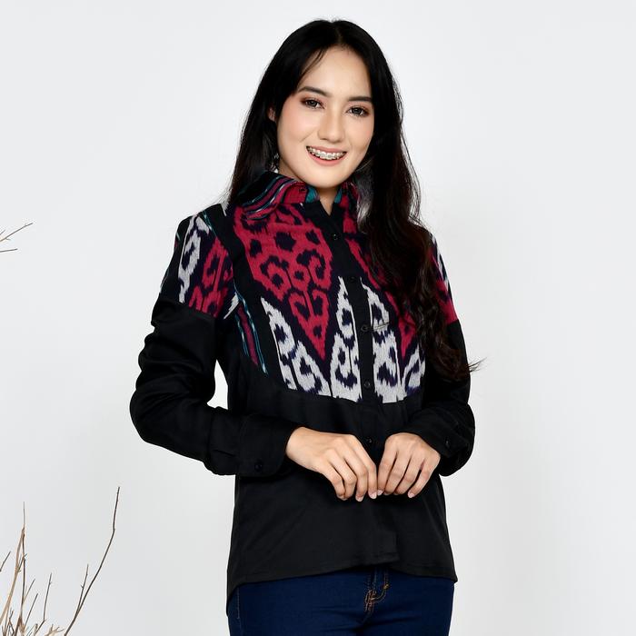 Gambar KI Couple Kemeja Atasan Blouse Top Tenun Wanita Ciara Liora Hitam - Hitam, 4 dari KainIndonesiaCo undefined Tokopedia