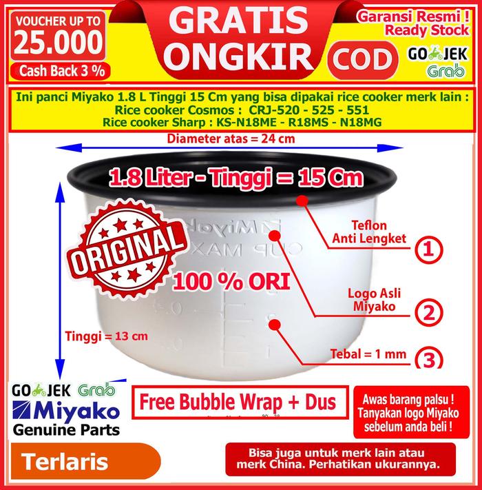 Gambar INNER POT RICE COOKER MAGIC COM COSMOS 0.3 L 0.6 L 0.8 L 1.2 L 1.8 L - 520-525-521 dari Anesti Shop undefined Tokopedia