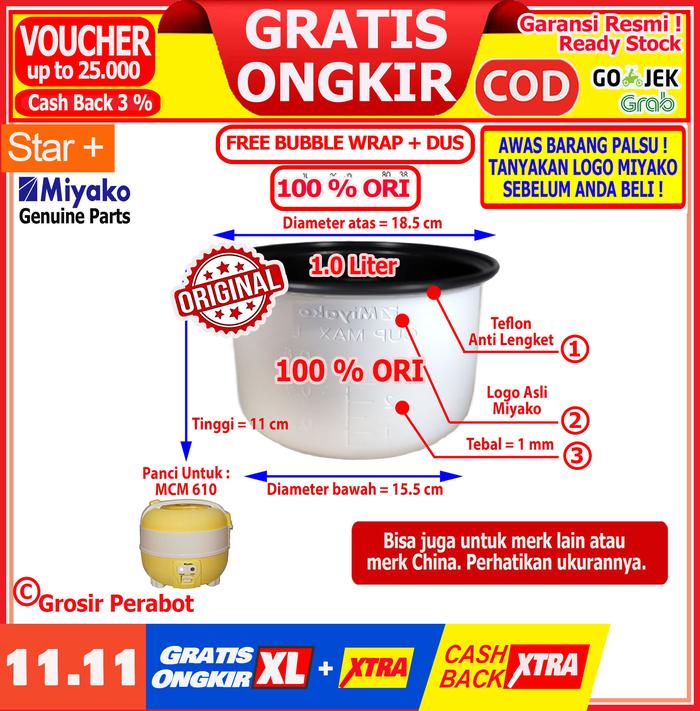 Gambar INNER POT RICE COOKER MAGIC COM MIYAKO 0.6 L 1.0 L 1.2 L 1.8 L 6 L - Panci 1.0 L dari Anesti Shop undefined Tokopedia